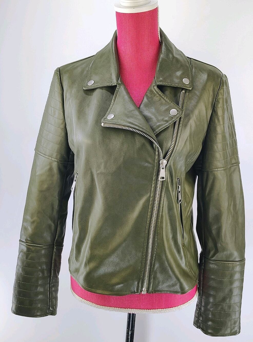 Bagatelle NYC Olive Green Suede Leather Moto Jacket Womens Size M Biker